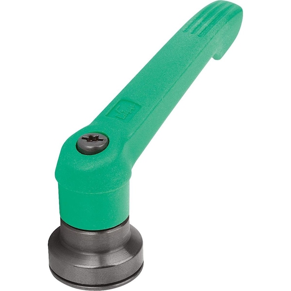 Adjustable Handle W Clamp Force Intensif Size:5, M12, Plastic Green Ral6032, Comp:Steel Blk Oxidized